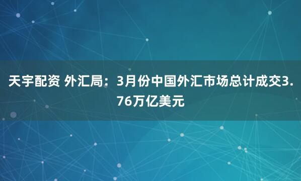 天宇配资 外汇局：3月份中国外汇市场总计成交3.76万亿美元